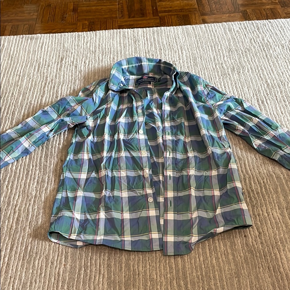 Vineyard Vines Green and Blue Casual Button Down Shirt